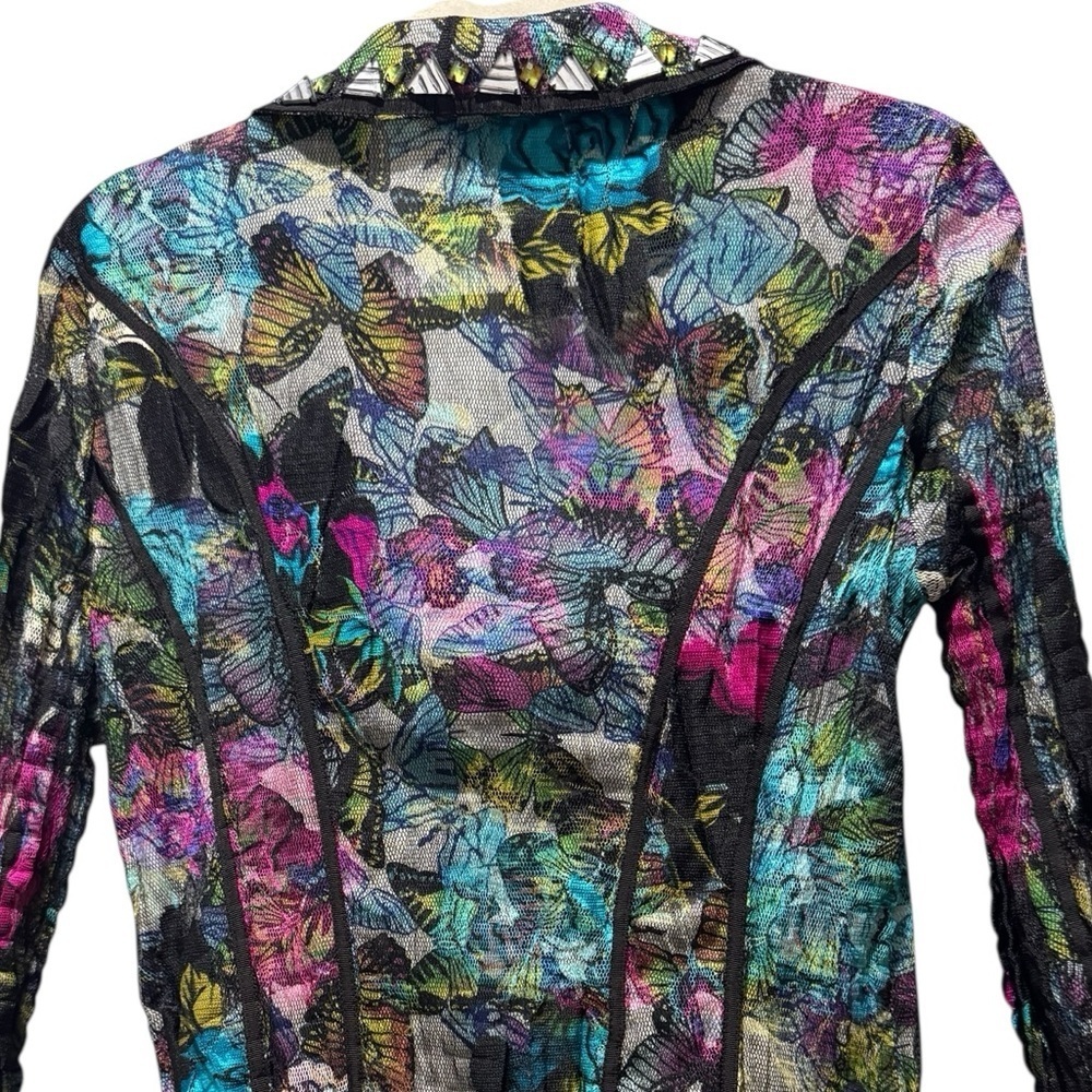 Alberto Makali Multicolor Butterfly Mesh Jacket Top Size L Vintage Designer - Picture 8 of 13